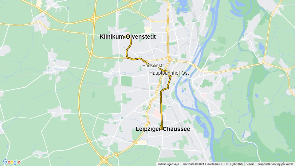Magdeburg sporvognslinje 3: Klinikum Olvenstedt - Leipziger Chaussee linjekort