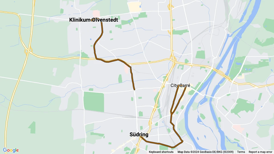 Magdeburg sporvognslinje 5: Klinikum Olvenstedt - Südring linjekort
