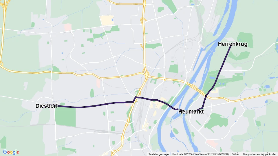 Magdeburg sporvognslinje 6: Diesdorf - Herrenkrug linjekort