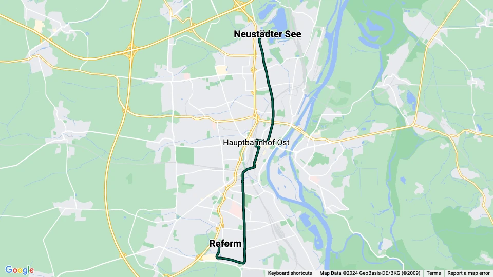 Magdeburg sporvognslinje 9: Neustädter See - Reform linjekort