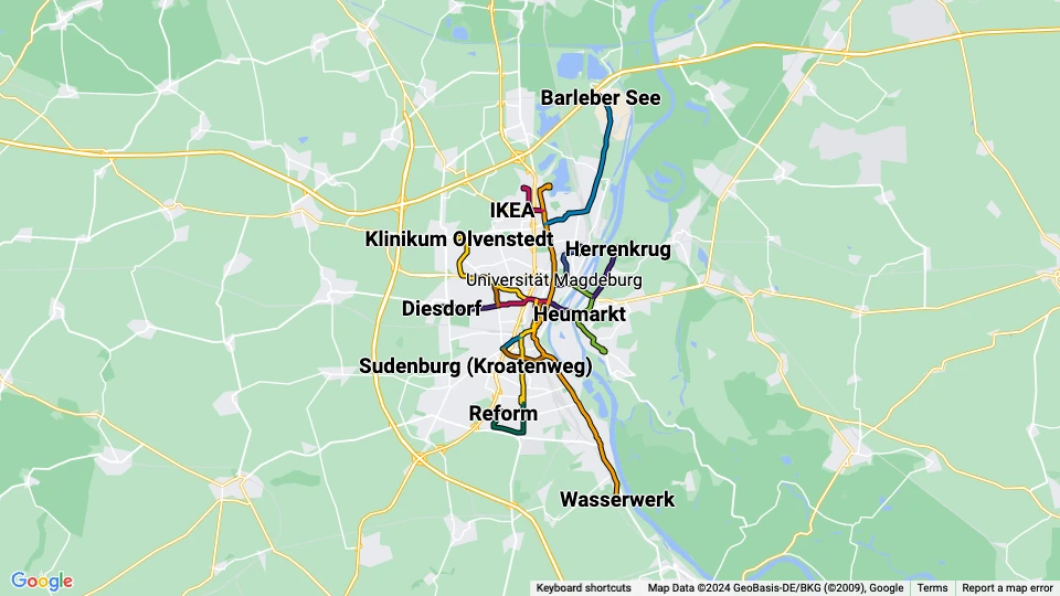 Magdeburger Verkehrsbetriebe (MVB) linjekort