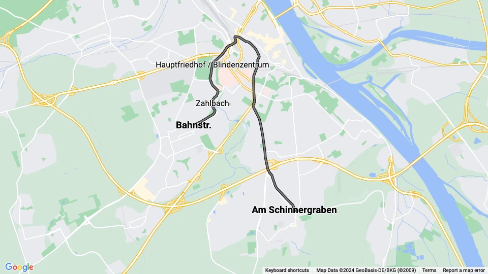 Mainz sporvognslinje 52: Bahnstr. - Am Schinnergraben linjekort
