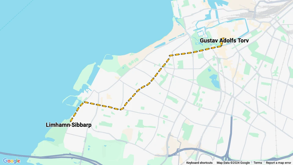 Malmø sporvognslinje 4: Gustav Adolfs Torv - Limhamn Sibbarp linjekort