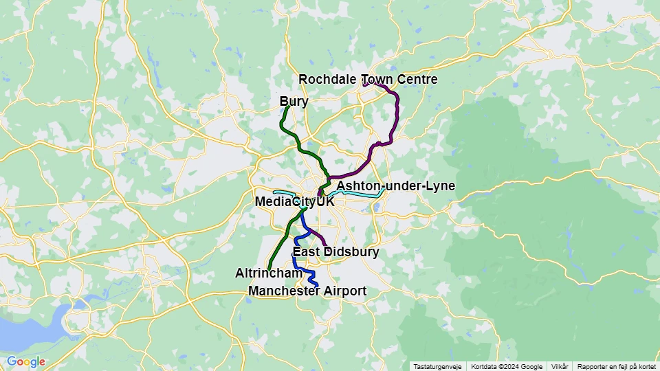 Manchester Metrolink linjekort