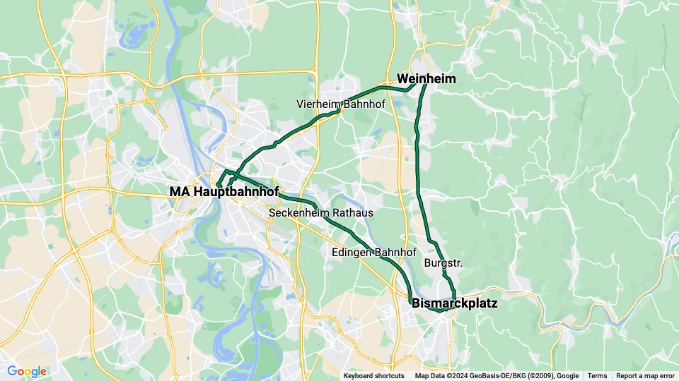 Mannheim regionallinje 5 linjekort