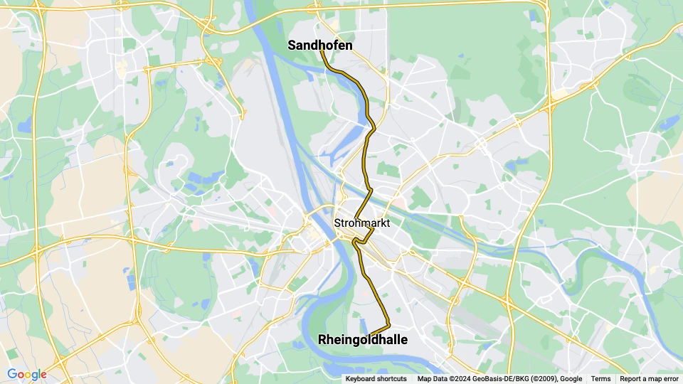 Mannheim sporvognslinje 3: Sandhofen - Rheingoldhalle linjekort