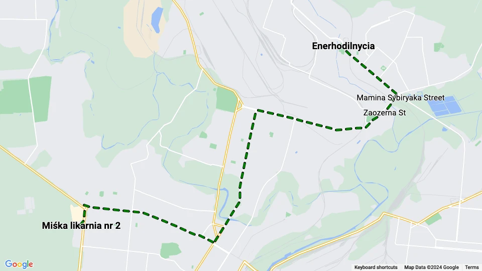 Mariupol sporvognslinje 10: Enerhodilnycia - Miśka likarnia nr 2 linjekort