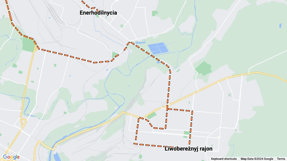 Mariupol sporvognslinje 9: Enerhodilnycia - Liwobereżnyj rajon linjekort