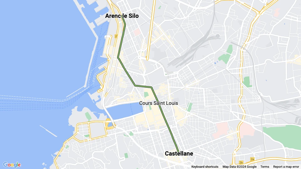 Marseille sporvognslinje T3: Arenc le Silo - Castellane linjekort