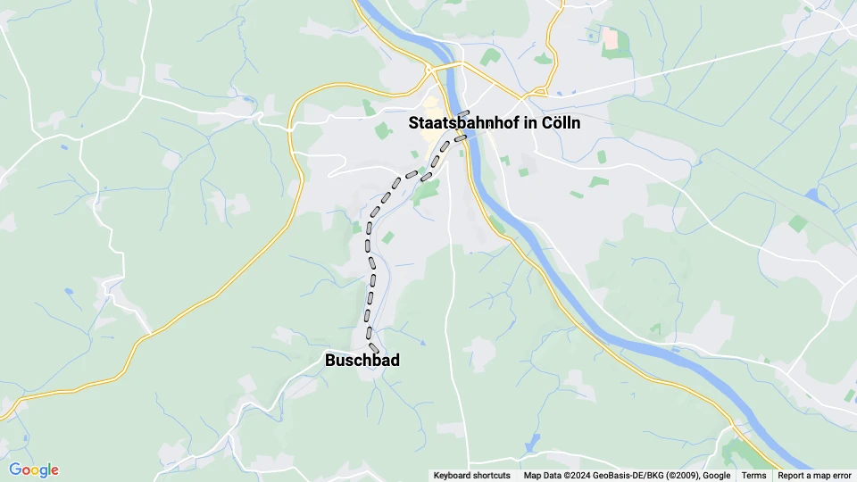 Meißen sporvognslinje: Staatsbahnhof in Cölln - Buschbad linjekort