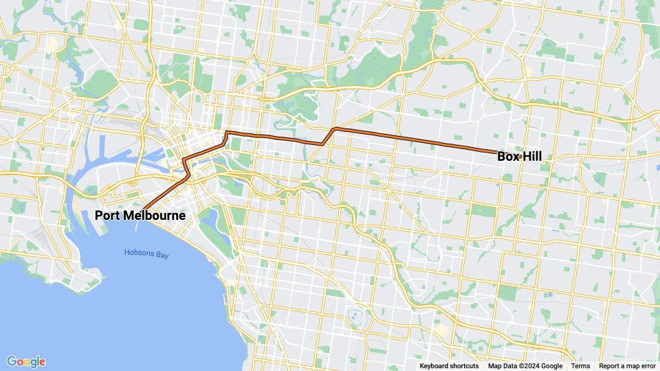 Melbourne sporvognslinje 109): Box Hill - Port Melbourne linjekort