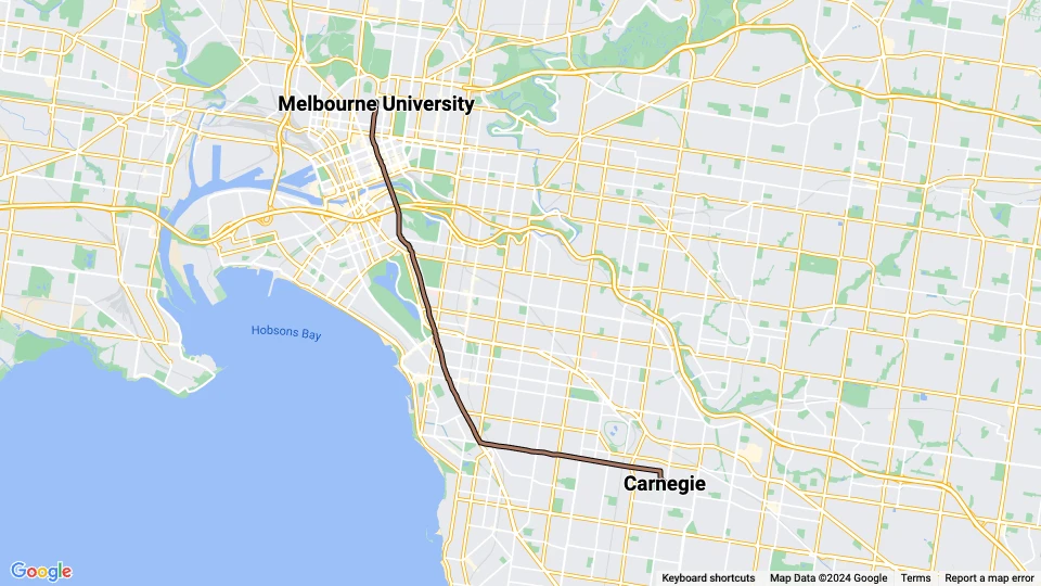 Melbourne sporvognslinje 67): Melbourne University - Carnegie linjekort