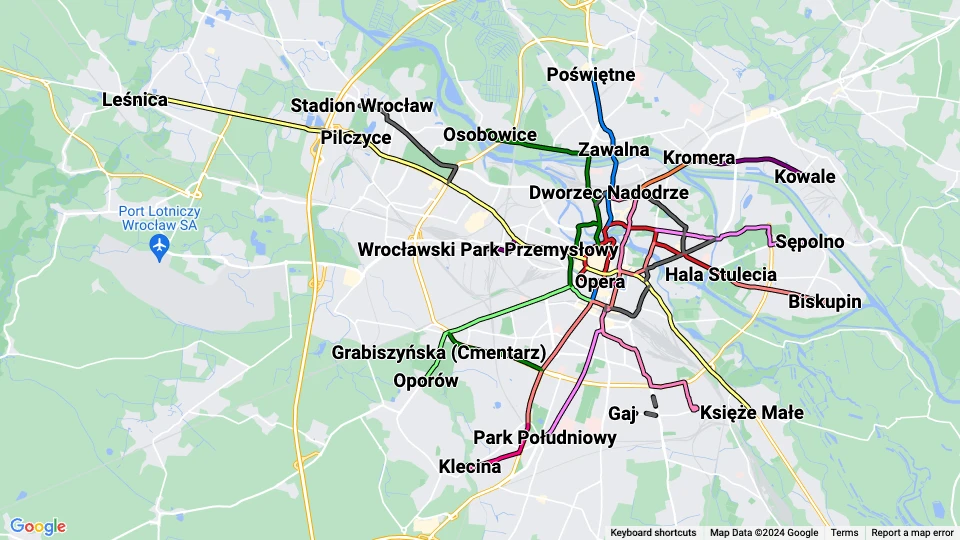 Miejskie Przedsiębiorstwo Komunikacyjne we Wrocławiu (MPK Wrocław) linjekort