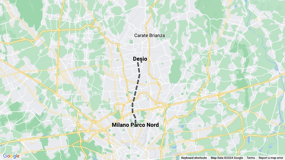 Milano regionallinje 178: Milano Parco Nord - Desio linjekort