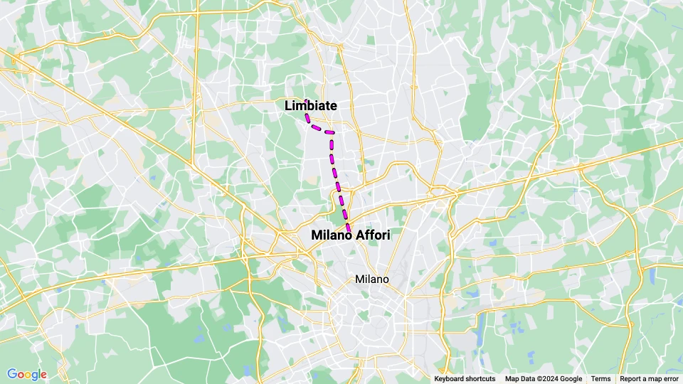 Milano regionallinje 179: Milano Affori - Limbiate linjekort