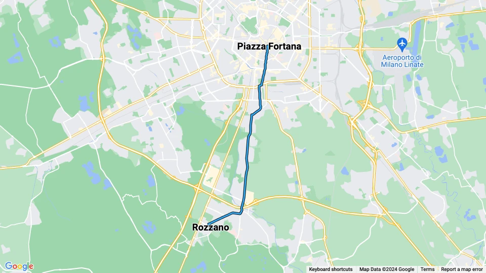 Milano sporvognslinje 15: Piazza Fortana - Rozzano linjekort