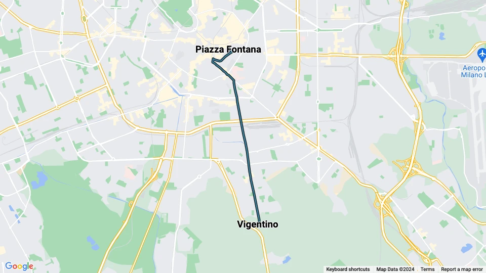 Milano sporvognslinje 24: Piazza Fontana - Vigentino linjekort