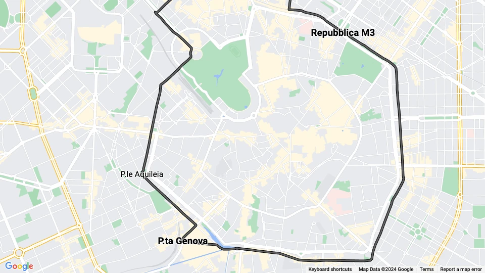 Milano sporvognslinje 29/30: Repubblica M3 - P.ta Genova linjekort