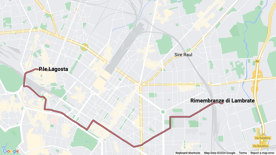 Milano sporvognslinje 33: P.le Lagosta - Rimembranze di Lambrate linjekort