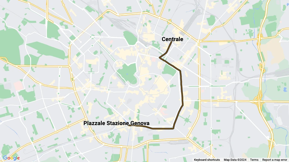Milano sporvognslinje 9: Centrale - Plazzale Stazione Genova linjekort