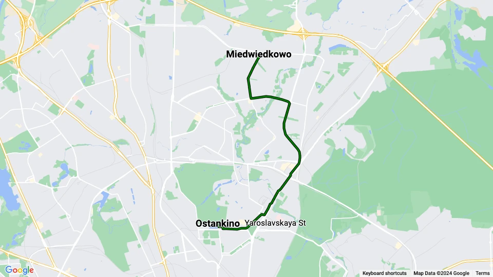 Moskva sporvognslinje 17: Ostankino - Miedwiedkowo linjekort