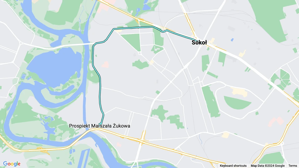 Moskva sporvognslinje 28: Sokoł - Prospiekt Marszała Żukowa linjekort
