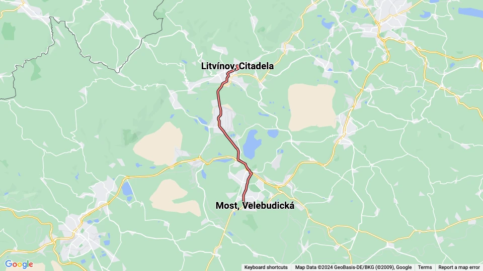 Most ekstralinje 1: Litvínov, Citadela - Most, Velebudická linjekort