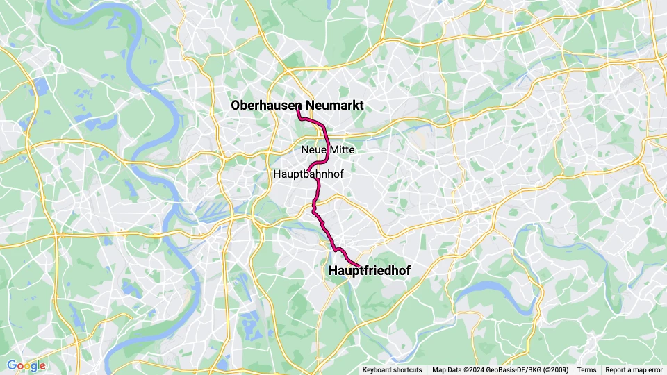 Mülheim an der Ruhr regionallinje 112: Hauptfriedhof - Oberhausen Neumarkt linjekort