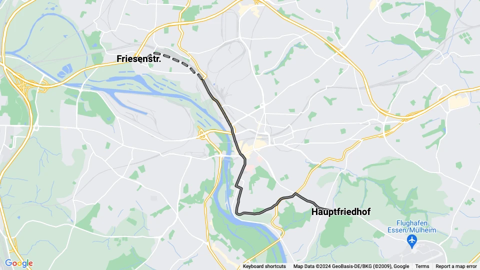 Mülheim an der Ruhr sporvognslinje 110: Hauptfriedhof - Friesenstr. linjekort