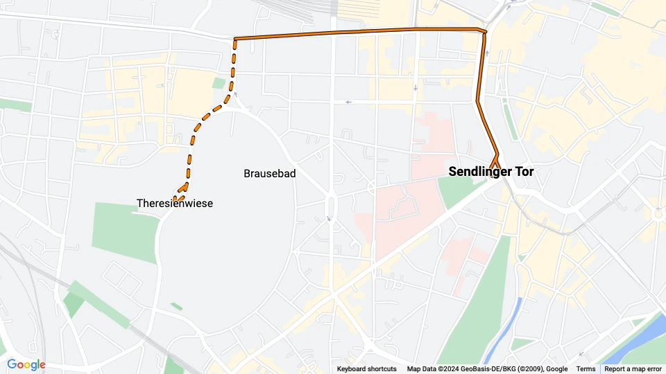 München lejlighedslinje W: Sendlinger Tor - Theresienwiese linjekort