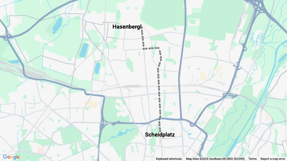München sporvognslinje 13: Scheidplatz - Hasenbergl linjekort