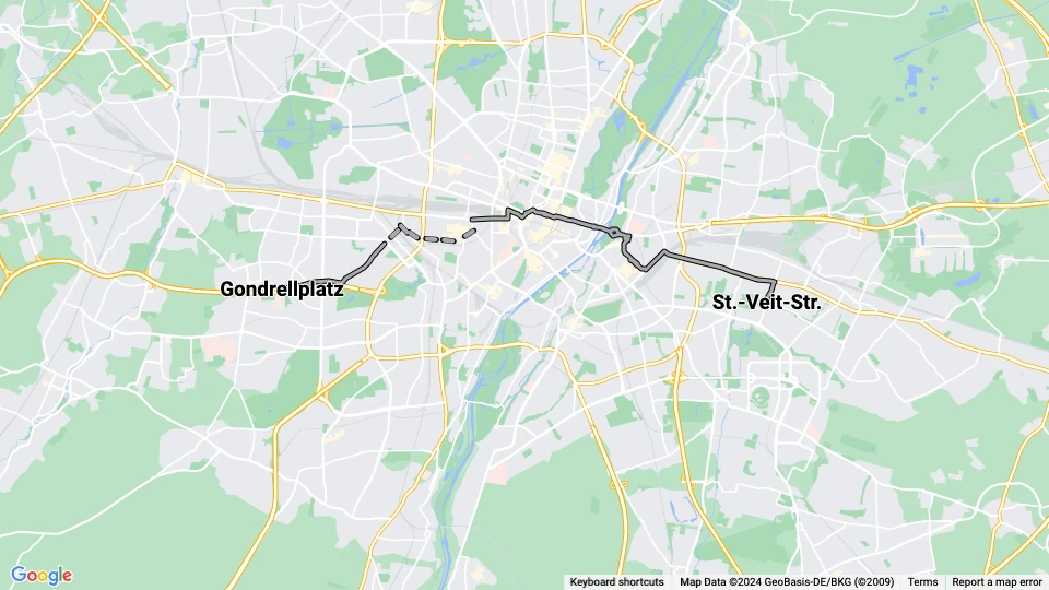 München sporvognslinje 14: Gondrellplatz - St.-Veit-Str. linjekort