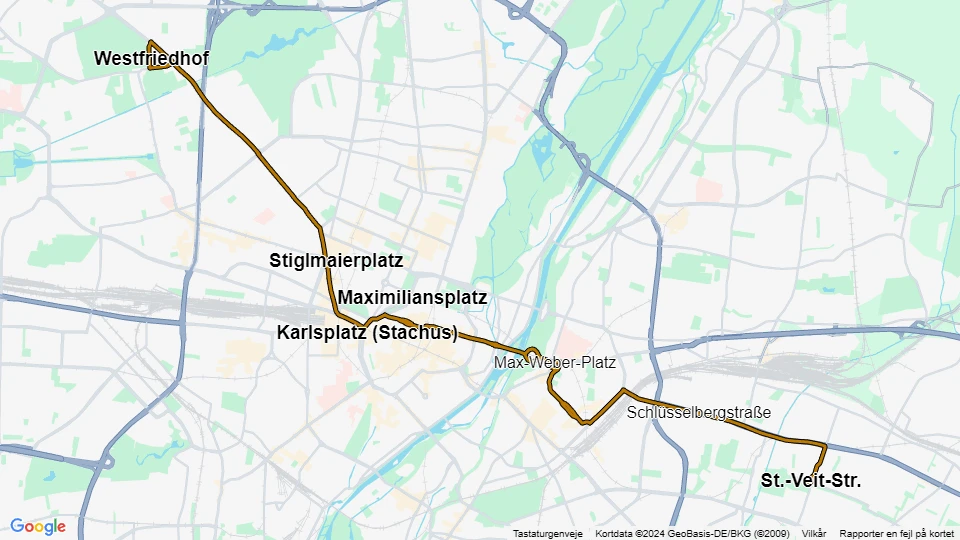 München sporvognslinje 21: St.-Veit-Str. - Westfriedhof linjekort