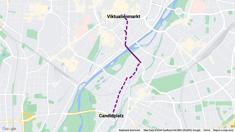 München sporvognslinje 5: Viktualienmarkt - Candidplatz linjekort