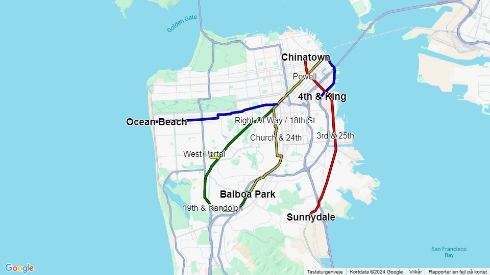 Muni Metro linjekort