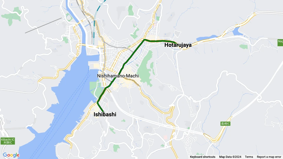 Nagasaki sporvognslinje 5: Hotarujaya - Ishibashi linjekort