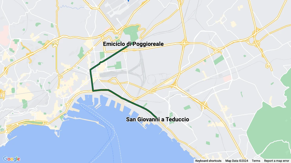 Napoli sporvognslinje 2: Emiciclo di Poggioreale - San Giovanni a Teduccio linjekort