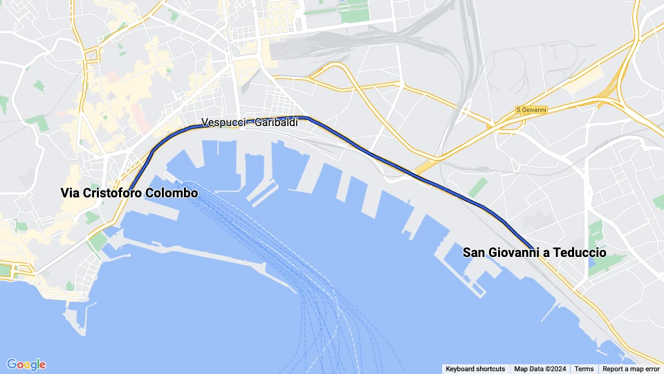Napoli sporvognslinje 4: Via Cristoforo Colombo - San Giovanni a Teduccio linjekort