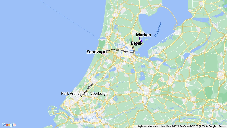 Noord-Zuid-Hollandsche Tramweg Maatschappij (NZH) linjekort