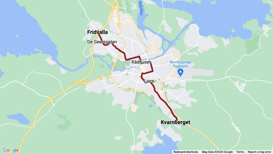 Norrköping sporvognslinje 2: Fridvalla - Kvarnberget linjekort