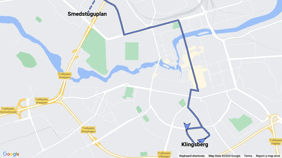 Norrköping sporvognslinje 4: Klingsberg - Smedstuguplan linjekort