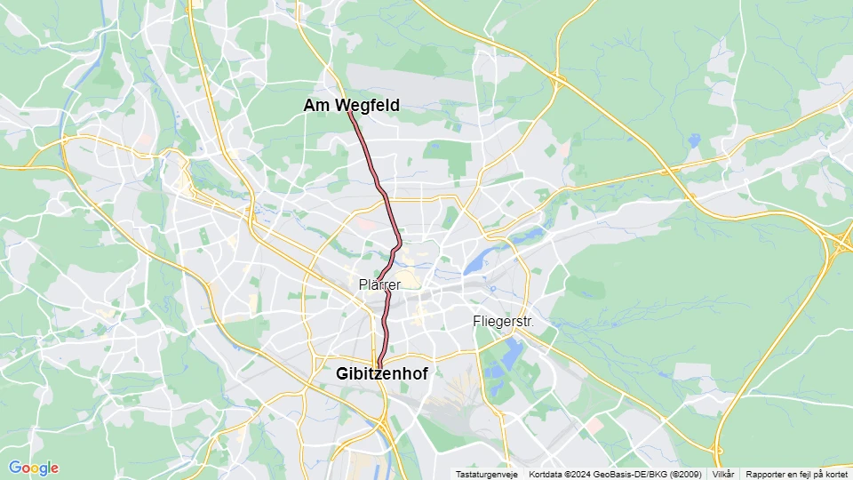 Nürnberg sporvognslinje 4: Gibitzenhof - Am Wegfeld linjekort