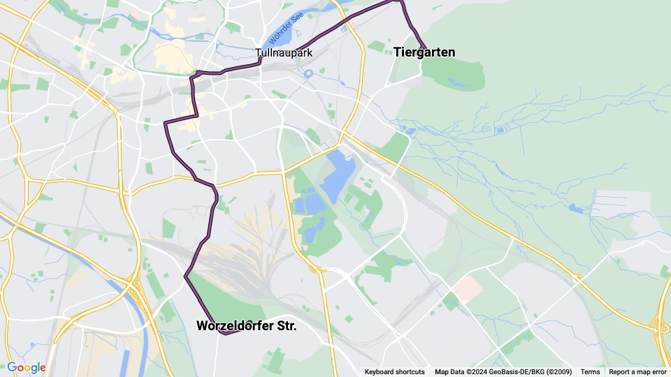 Nürnberg sporvognslinje 5: Tiergarten - Worzeldorfer Str. linjekort
