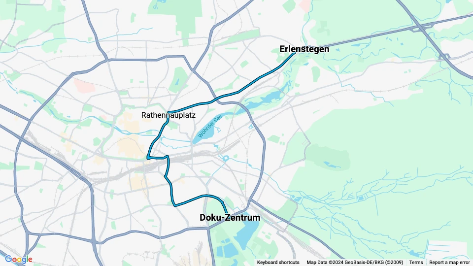 Nürnberg sporvognslinje 8: Doku-Zentrum - Erlenstegen linjekort