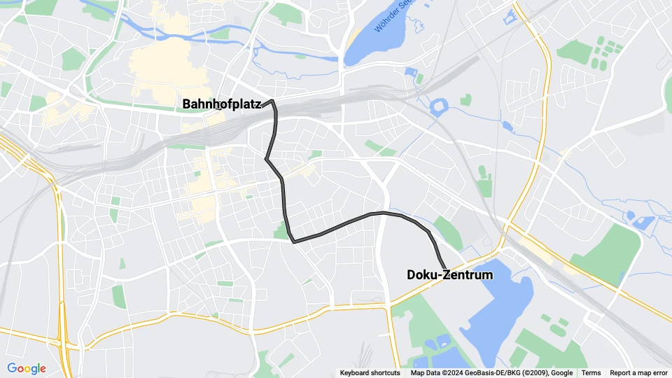 Nürnberg sporvognslinje 9: Bahnhofplatz - Doku-Zentrum linjekort