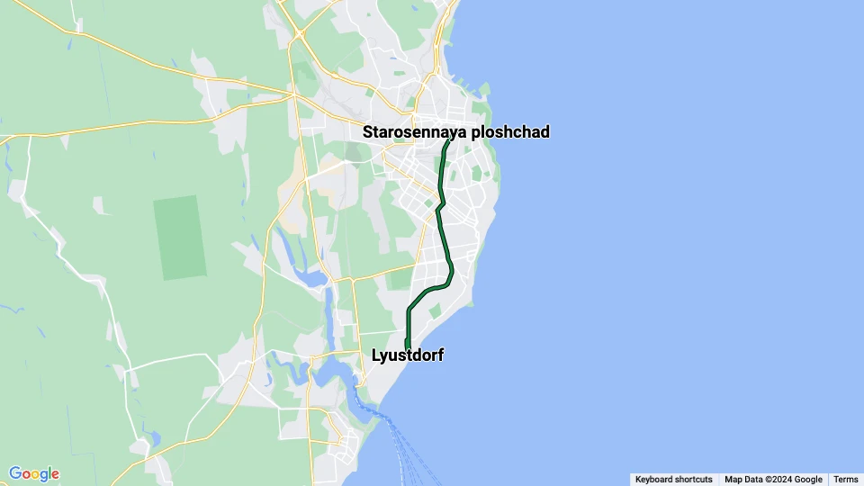 Odessa sporvognslinje 3: Starosennaya ploshchad - Lyustdorf linjekort