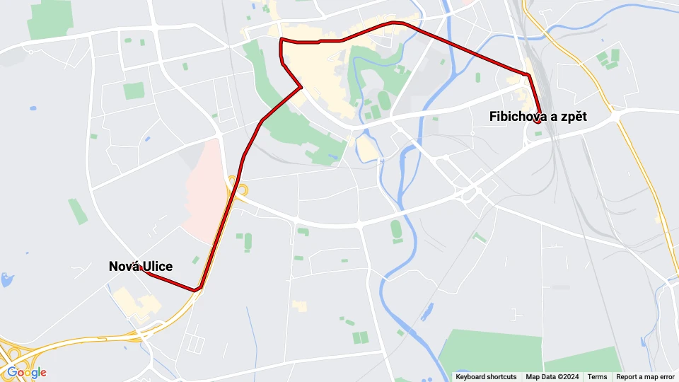 Olomouc ekstralinje 6: Nová Ulice - Fibichova a zpět linjekort