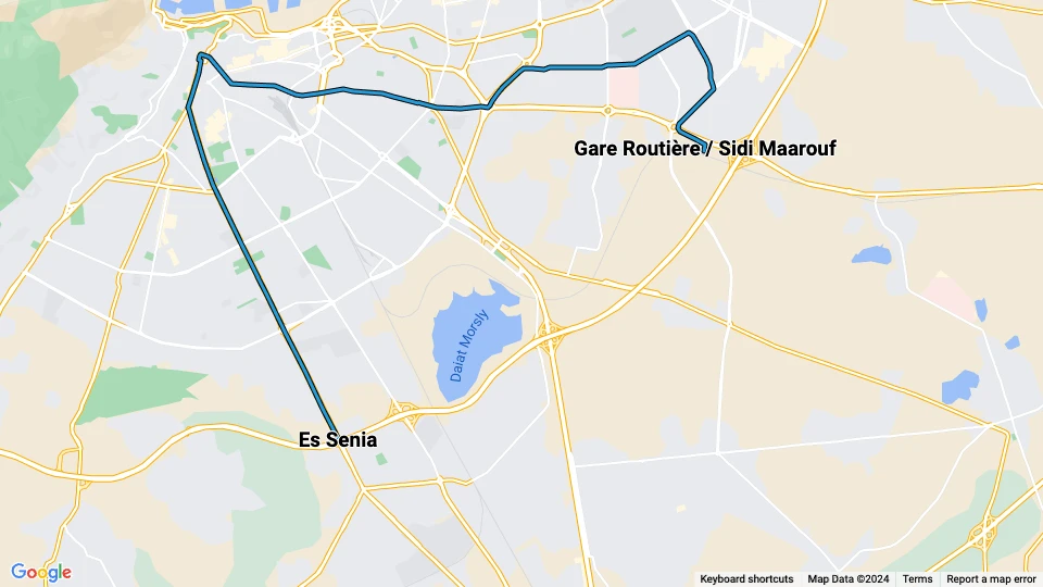 Oran sporvognslinje 1: Es Senia - Gare Routière / Sidi Maarouf linjekort