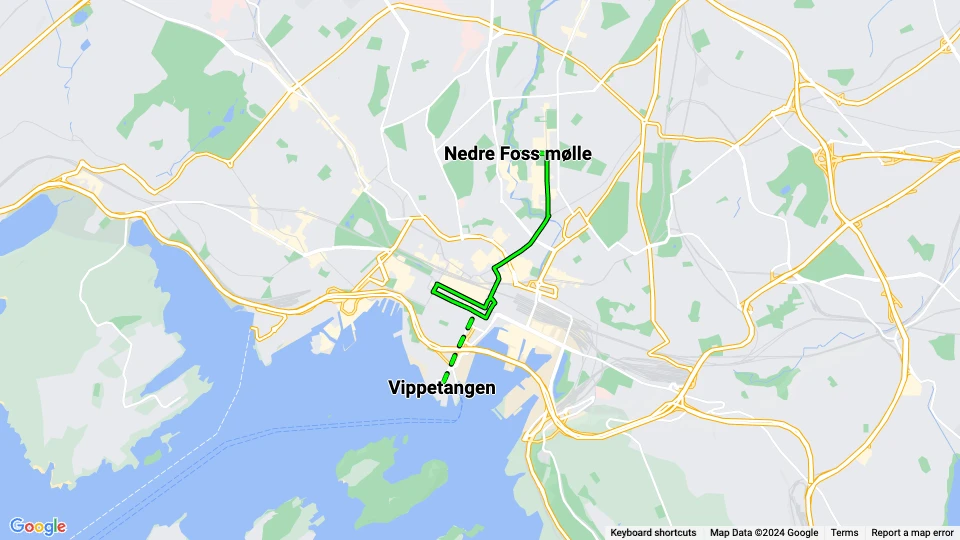 Oslo Korntrikken: Nedre Foss mølle - Vippetangen linjekort