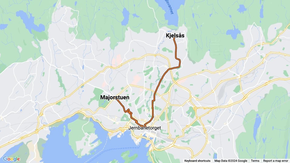 Oslo sporvognslinje 11: Majorstuen - Kjelsås linjekort